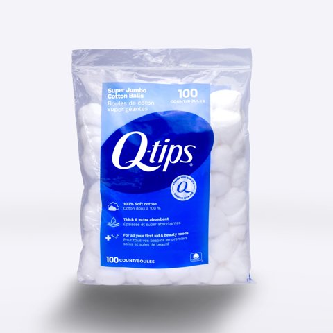 Q-Tips - Bolas De Algodón Con Bastoncillos Super Jumbo, 100% Algodón Grueso, 100 Unidades