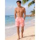 thumbnail image 2 of INSPIRE CHIC Pantalones Cortos de Playa con Estampado de Hojas Tropicales para Hombre, Forrados y con Cordón, L Rosa, 2 of 5