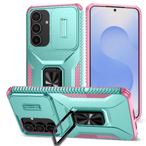 Funda Armada para Samsung Galaxy S25 FE con Tapa Deslizante y Soporte Magnético Giratorio Verde