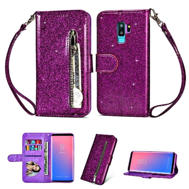 Funda para FOXDOCK Elegante funda Samsung Galaxy S9 Plus Glitter con cremallera-Ideal para el uso diario