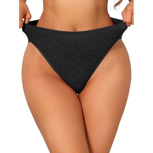 INSPIRE CHIC Bragas de Mujer de Cintura Media, Corte Alto, Cobertura Completa con Patrón de Cuadros, Pequeño Negro