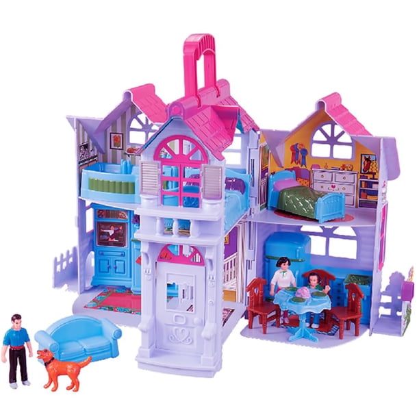 Miniset de juego plegable My Pretty Dollhouse Fold and Go Pretend Play de Liberty Imports con juguete de bolsillo, figuras familiares, muebles y accesorios para el hogar