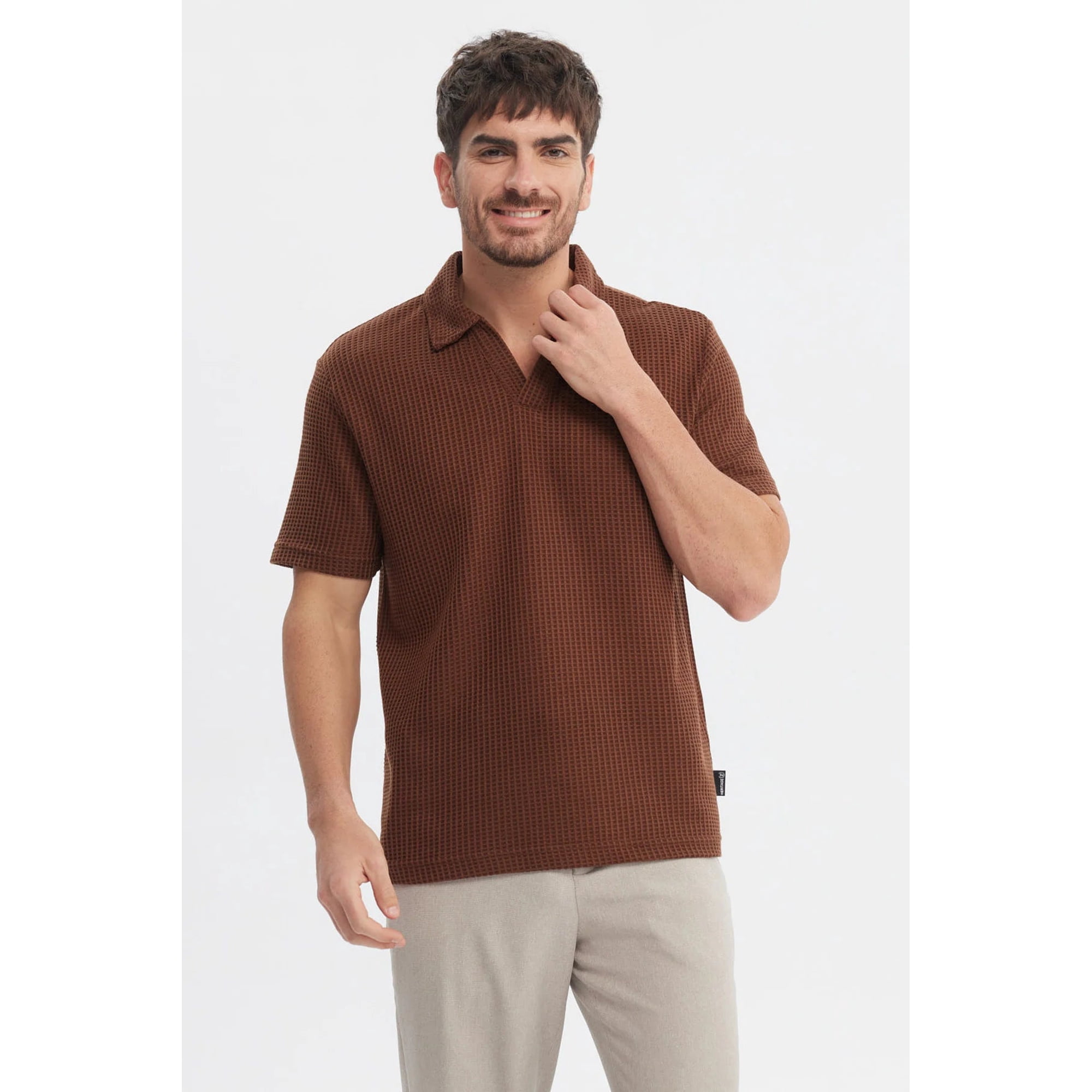 Fashionspark - Polera Hombre Slim Cuello Polo Café