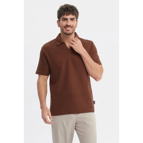 Fashionspark - Polera Hombre Slim Cuello Polo Café