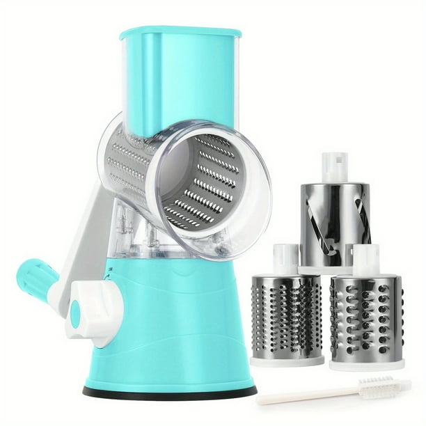 1pc, Cheese Grater, Kitchen Mandoline Vegetable Slicer With 3 Interchangeable Blades, Rotary Grater, Ceative Slicer For Fruit, Grinder For Potato Carrot Nuts, Kitchen Supplies, Kitchen Tools