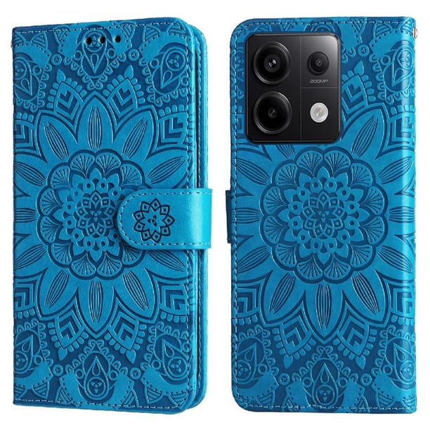 Funda tipo cartera FOXDOCK para Xiaomi Redmi Note 13 Pro 5G , diseño girasol en relieve, cuero PU, cierre magnético, soporte y tarjetero