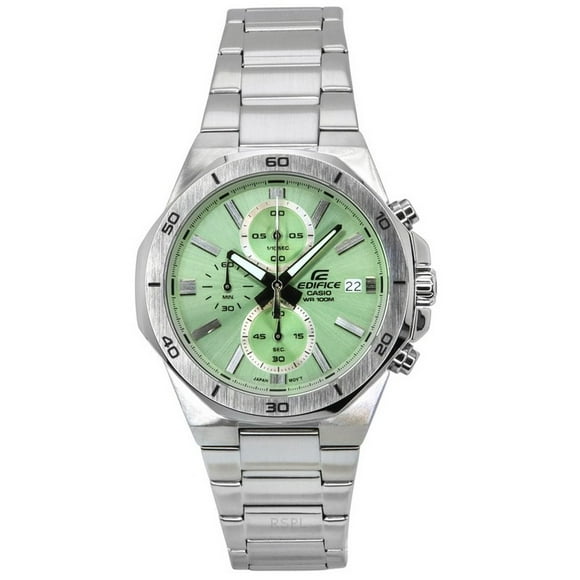 Reloj Edifice Standard Cronógrafo Análogo Acero Inoxidable Esfera Verde Cuarzo Efv-640d-3av 100m Para Hombre