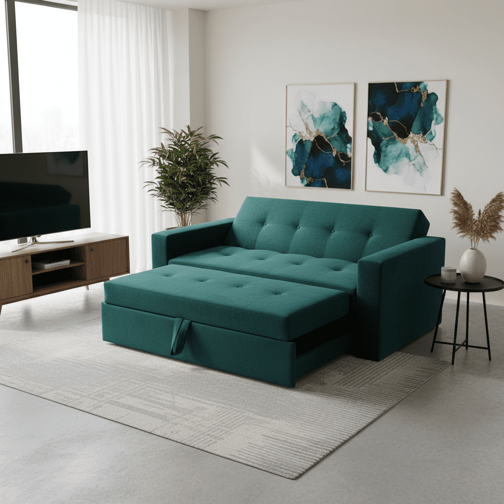 Muebles New - Sofa Cama Novus Tres Posiciones Verde Felpa