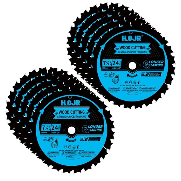 Cuchilla de sierra circular HOJR 184 mm 24 dientes 5/8" paquete de 10 con recubrimiento TF