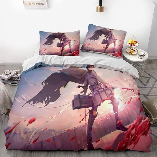 Invad-e on Tita-n Eren Levy-i Anime Soft-t 3D Printe -- d Duvet Co-ver Bedding- Set with -Co-mfort-er Cover