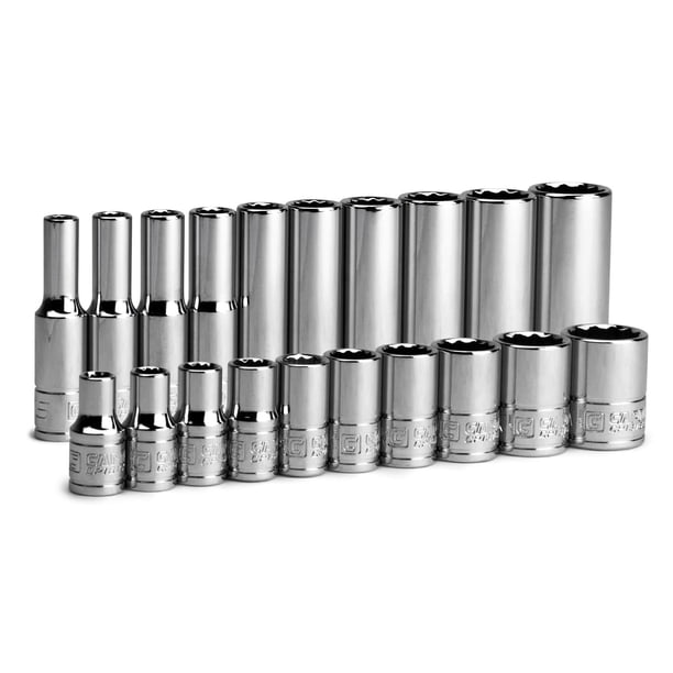 Juego de enchufes Capri Tools, accionamiento de 1/4 pulgadas, 12 puntos SAE, 20 piezas
