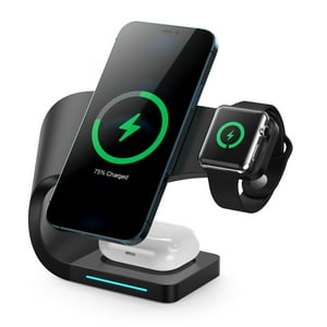 Genérico - Soporte Cargador Inalámbrico Para Iphone 15 14 13 12 Pro Max, Samsung Galaxy S23 S22 S21 Ultra, Airpods Pro 2, 3 En 1 Estación De Carga Rápida Con Indicador Led, Negro-Negro