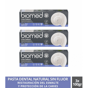 Pack 3 Pasta Dental Natural Anti Caries Biomed Calcimax. Sin Fluor 100G