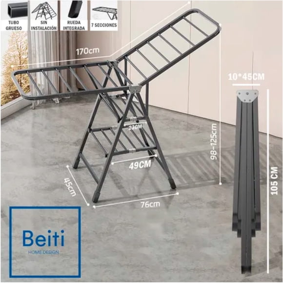 Tendedero Plegable Premium Beiti Acero Inox 170cm 50kg