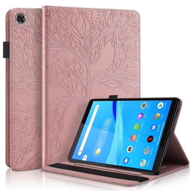 Funda con relieve del Árbol de la Vida para tablet Lenovo Tab m8 con soporte, ranuras para tarjetas y soporte para lápiz óptico. Oro