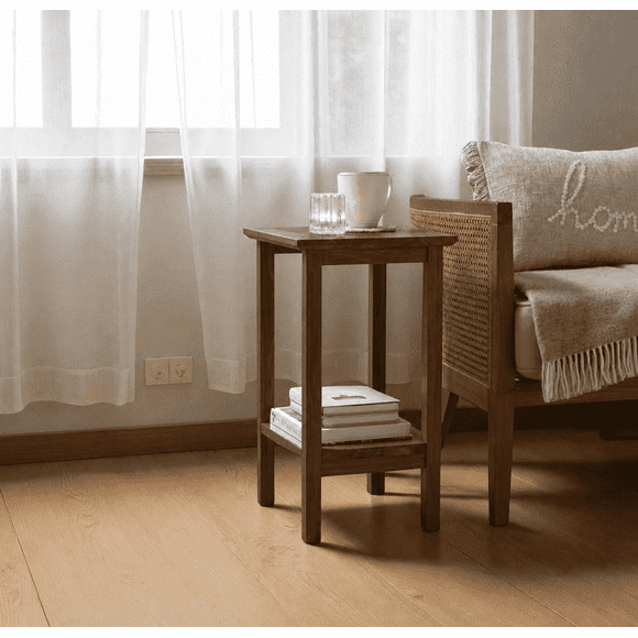 Mesa Lateral Vintage de Madera Mesa Auxiliar Artesanal de Pino - Café - 40x30x70 cm