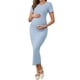 thumbnail image 1 of INSPIRE CHIC Vestido de Maternidad para Mujer Rib Bodycon Midi Manga Corta Lateral Elástico Fruncido Embarazo 1 Pieza Sesión de Fotos Babyshower 2XL Gris Azul, 1 of 6