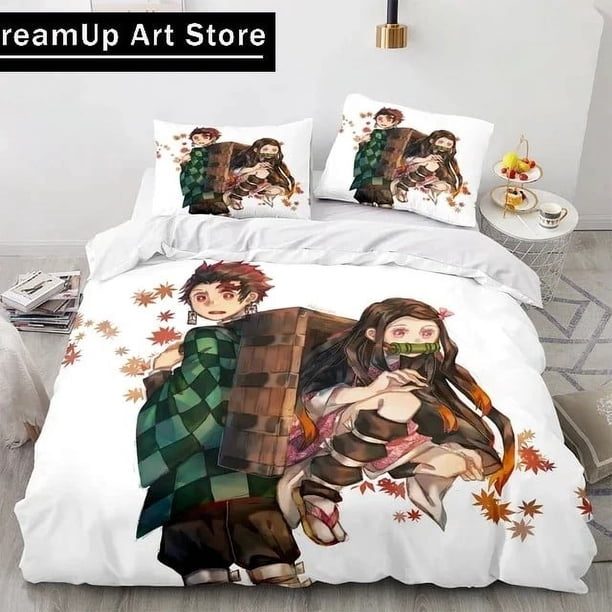 x369 Bed Sheets Demon Slayer Bedding Set Anime Duvet Cover Pillowcases Twin Full Size Boys Girls Boys Gift Home Decor 3-Piece Bedding Set (1 Duvet Cover + 2 Pillow Shams) nj369