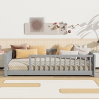 M&Ms - Twin Size Floor Platform Bed With Built-In Book Rack,Grey(Old Sku W504P143306)