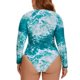 thumbnail image 5 of Agnes Orinda Traje de baño de una pieza para mujer de talla grande para escuela y universidad, manga larga, teñido anudado, media cremallera, traje de baño para vacaciones en la playa, 4X verde, 5 of 9