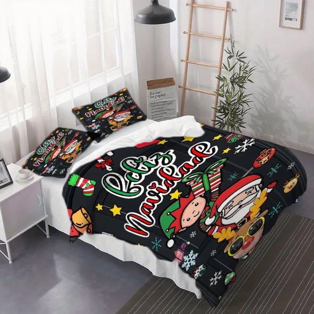 3pcs Feliz Navidad Christmas Door Art Duvet Cover Set Includes Duvet Cover and Pillowcases