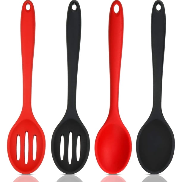 Juego de 4 cucharas ranuradas y mezcladoras de silicona antiadherentes, cucharas ranuradas grandes de silicona para servir, cucharas antiadherentes resistentes al calor para cocinar, hornear, remover