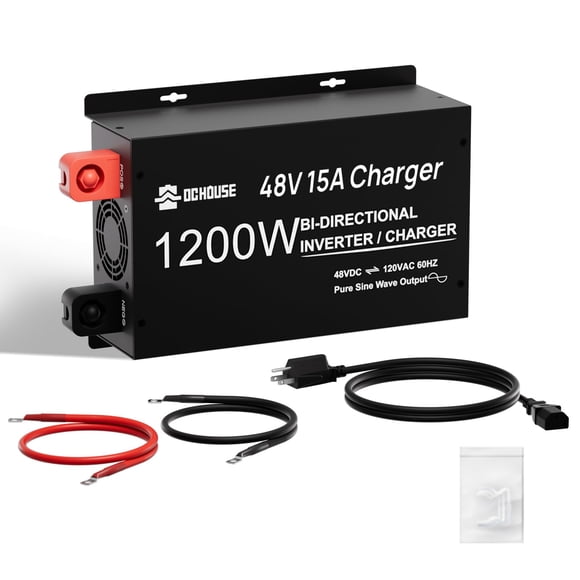 Cargador inversor DC HOUSE de 1200 W, 48 V a 120 V, 15 A, con doble toma
