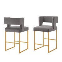 M&Ms - Modern Fashion Counter Height Bar Stools With Unique Square Open Backrest, Set Of 2 Versatile Bar Chairs With Sturdy Iron Legs, 26"" H Counter Height Chairs For Kitchen Islands,Dark Gray /Gold
