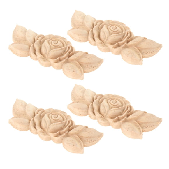 4 piezas de apliques tallados en Onlay Rose Flower Tallado en Estatuilla de Calcomanías talladas para puerta, pequeña sala, 3.54x1.38x0.31 pulgadas