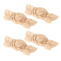 Magideal - 4 Piezas De Apliques Tallados En Onlay Rose Flower Tallado En Estatuilla De Calcomanías Talladas Para Puerta, Pequeña Sala, 3.54X1.38X0.31 Pulgadas