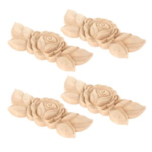 Magideal - 4 Piezas De Apliques Tallados En Onlay Rose Flower Tallado En Estatuilla De Calcomanías Talladas Para Puerta, Pequeña Sala, 3.54X1.38X0.31 Pulgadas