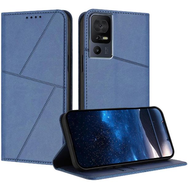 Funda Cartera Magnética para TCL 40 SE Protección Antichoque con Ranuras Azul