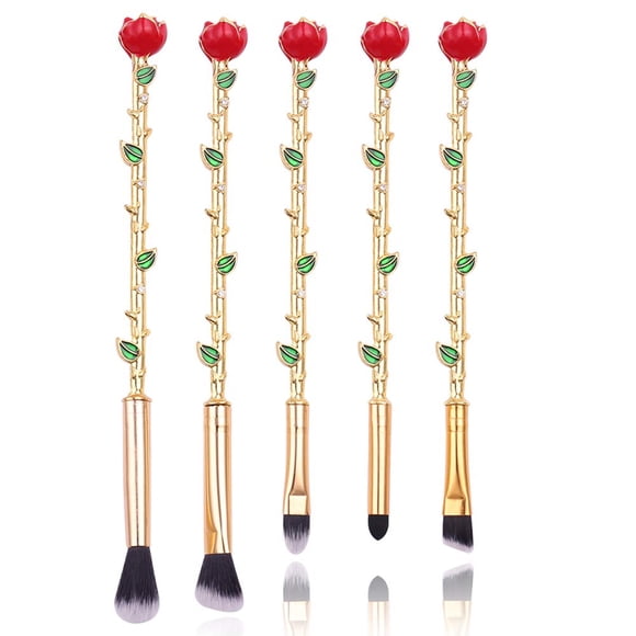 Set de brochas de maquillaje Rongji Jewelry 5 piezas con diseño de rosa