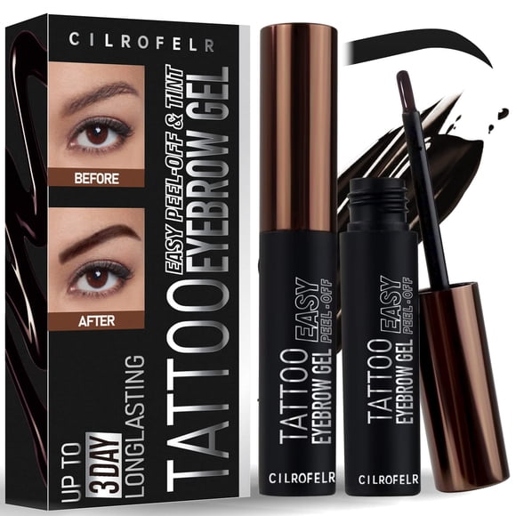 Tinte en gel para cejas Tattoo Peeling Off Cilrofelr, gris y negro, paquete de 2