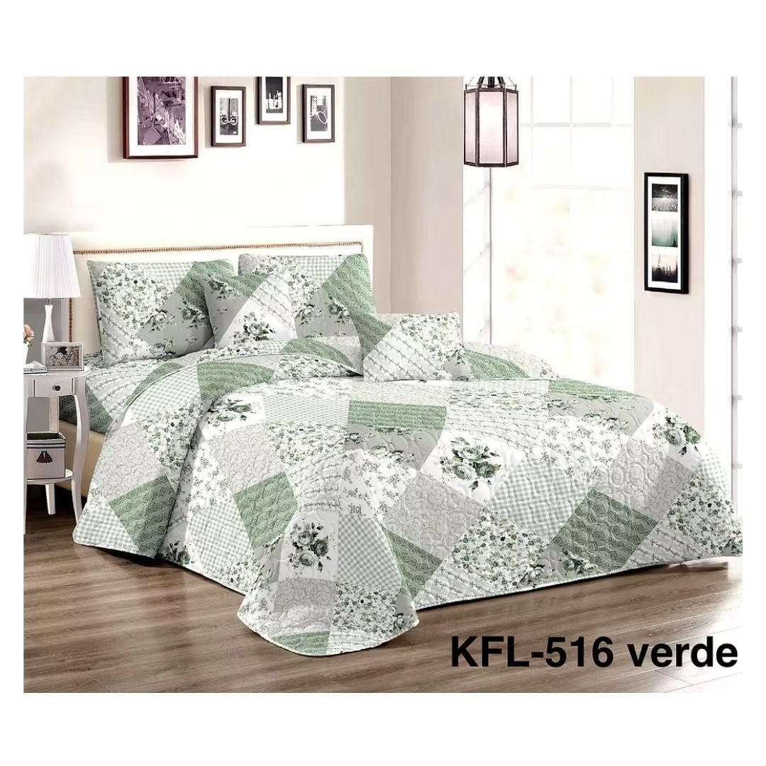 Genérico - Cubrecama Quilt Verano 2 Plazas - Patchwork Verde 516