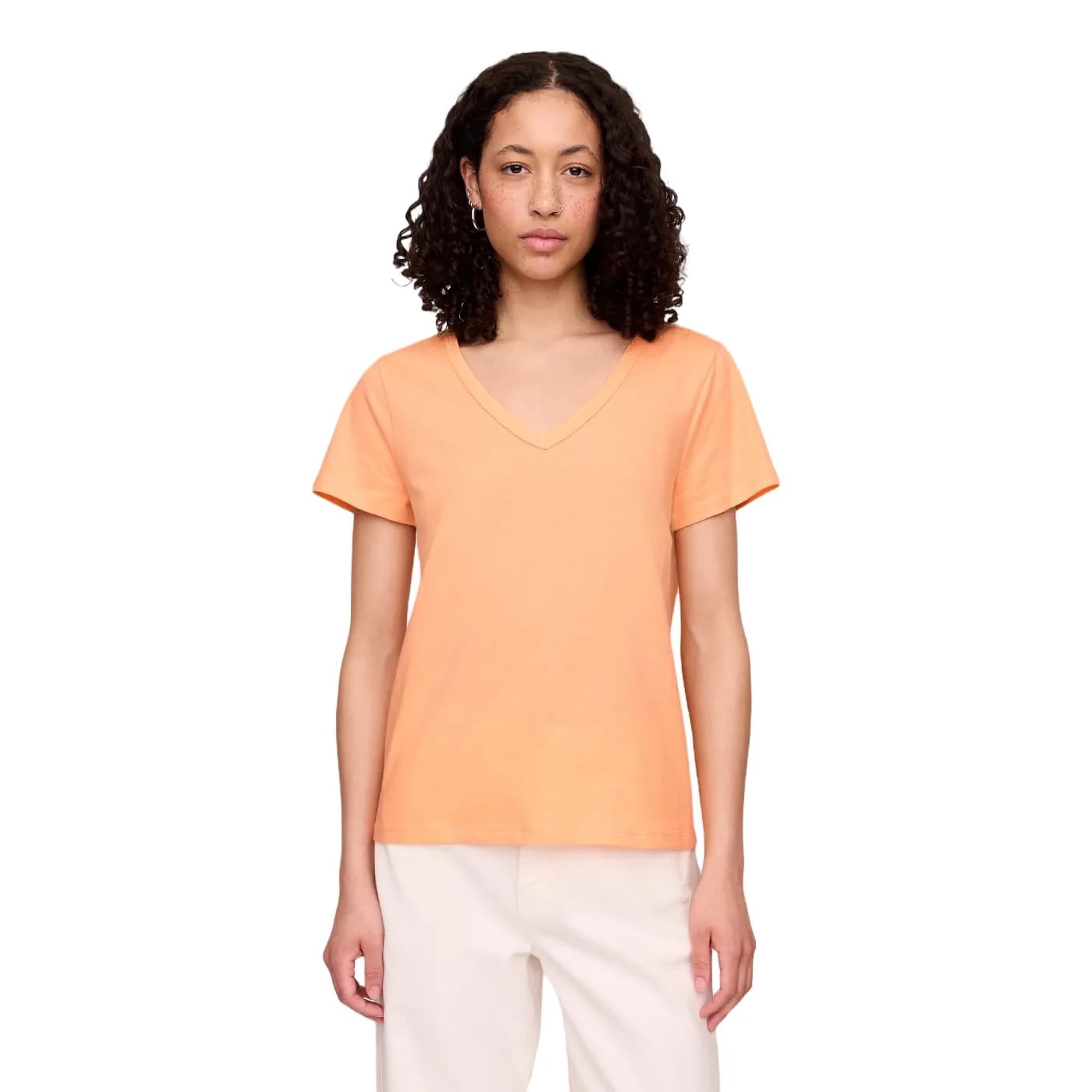 Camiseta Gap Favorite Para Mujer, Cuello En V, Naranja, Beso Neón, Talla Xl