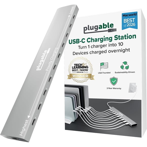 Estación de Carga USB-C Plugable PS10CC de 10 Puertos y 100 W