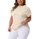 thumbnail image 4 of Agnes Orinda Blusas Casuales de Mujer Tallas Grandes Cuello Redondo Texturizado Manga Corta Tejido Sólido 2X Albaricoque, 4 of 6