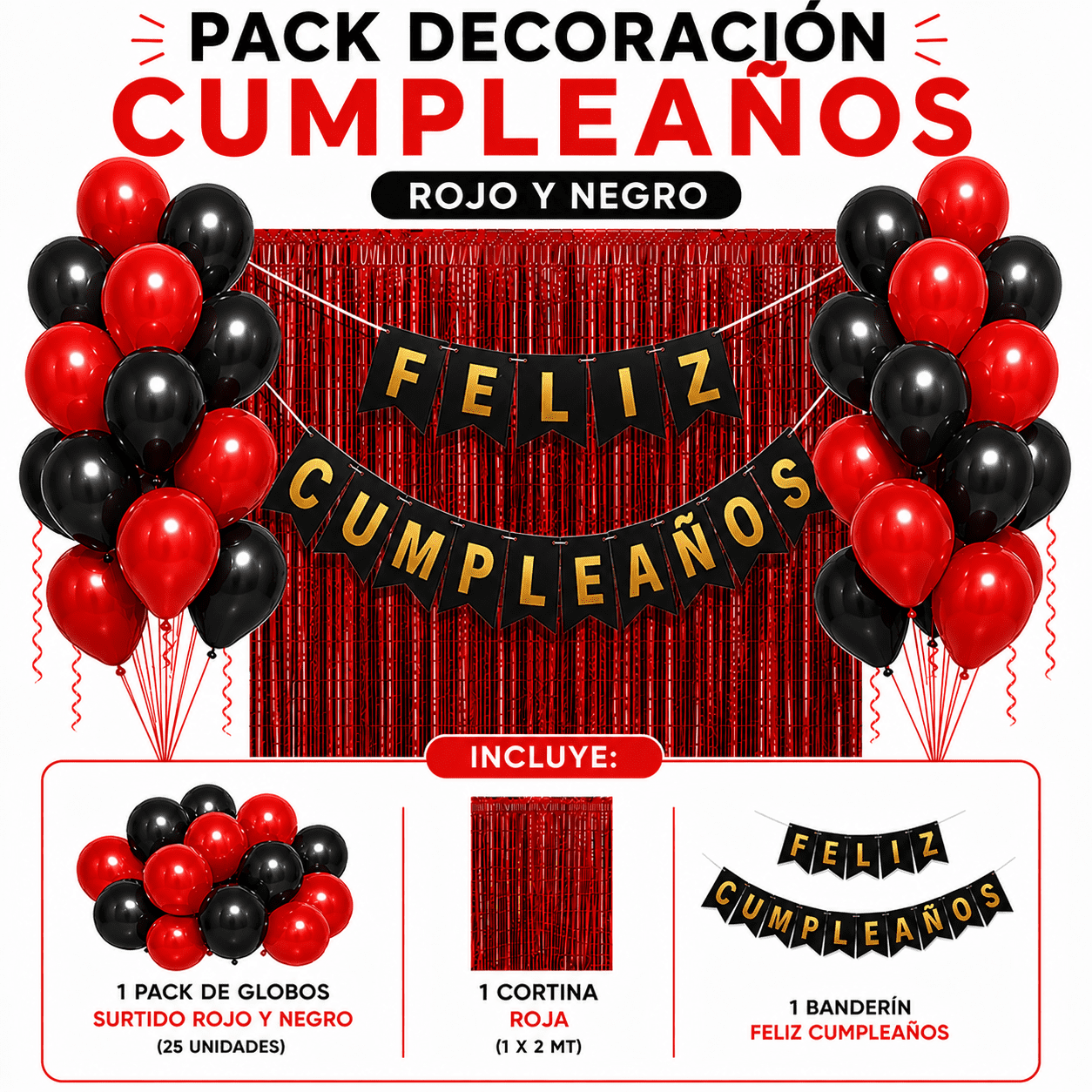 Genérico - Pack Decoracion Cotillon Rojo-negro