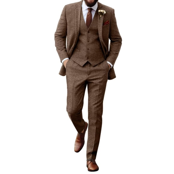 Traje Aowdoy de tweed color marrón claro, 3 piezas, talla L