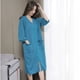 thumbnail image 3 of Bata de baño con cremallera frontal para mujer, bata de casa, camisón de manga 3/4, bata de baño para mujer, vestido de dormir con bolsillos, 3 of 5