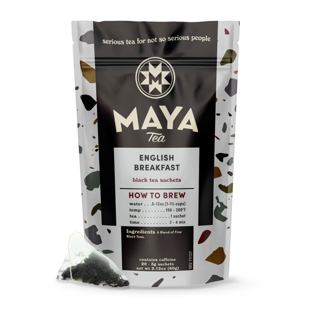 Maya Tea Saquitos de Té Negro English Breakfast, Naturalmente Cafeinado, Paquete de 20