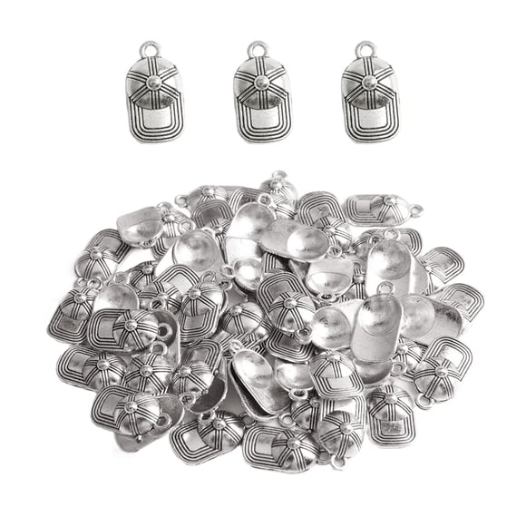 50 Piezas De Dijes De Gorra De Béisbol 10 X 15 Mm Tono Plateado