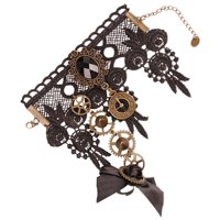 Magideal - Guantes Sin Dedos De Encaje Retro Para Mujer, Guantes Góticos, Anillo De Pulsera De Estilo Steampunk, Guantes Hechos A Mano Vintage