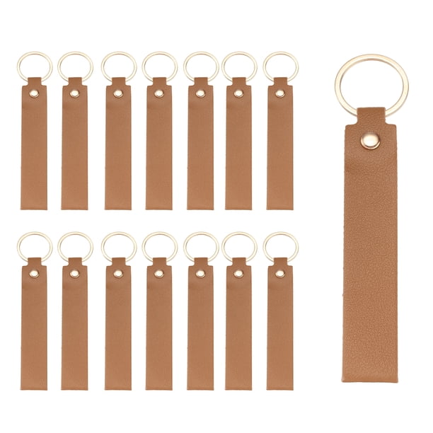 Uxcell 20 Pcs Blanks de Llavero de Cuero PU a Granel Kit de Llavero de Cuero para Grabado Láser con Anillos de Llave para Suministros de Bricolaje Regalos (Marrón, 5.3" x 0.8")