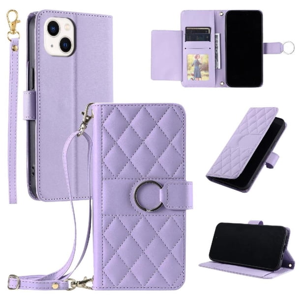 Funda tipo billetera FOXDOCK para iPhone 14 Plus – Tapa abatible con correa para mujer