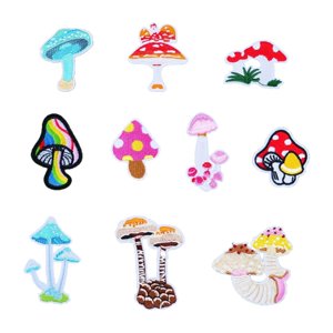 Magideal - 10 Piezas De Parches De Setas Para Planchar, Parches De Impresión De Insignias, Parches Bordados, Pegatinas De Tela Para Sombrero, Manualidades, Bolsa