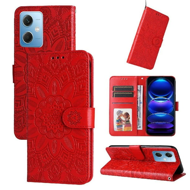 Funda tipo cartera FOXDOCK para Xiaomi Poco X5 , diseño girasol en relieve, cuero PU, cierre magnético, soporte y tarjetero