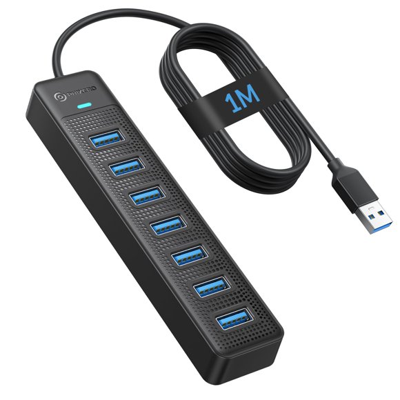 Hub USB PHIXERO de 7 puertos USB 3.0 con cable de 1 m para PC/portátil