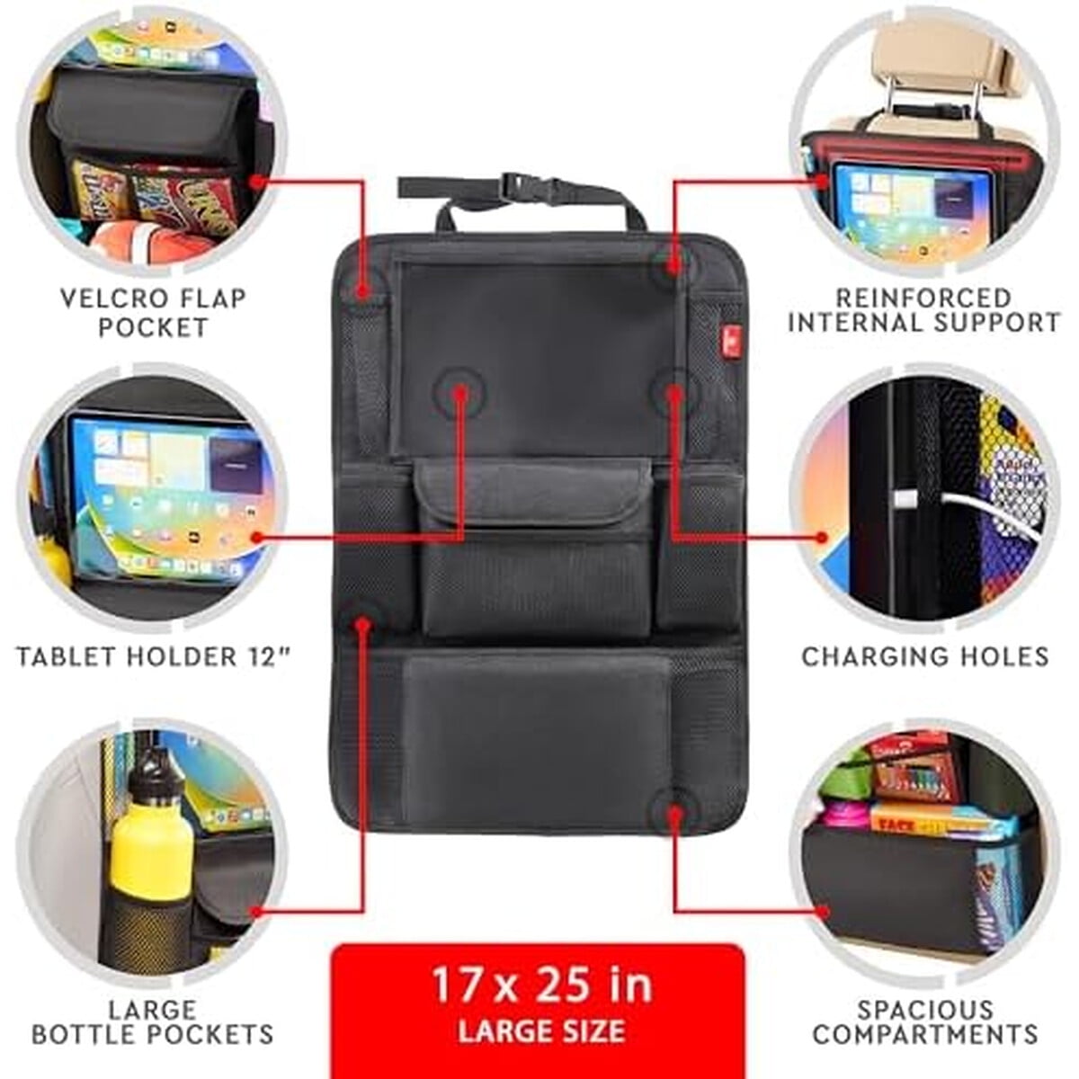 Organizador Asiento Auto Helteko Ultra Porta Tablet 12 Impermeable